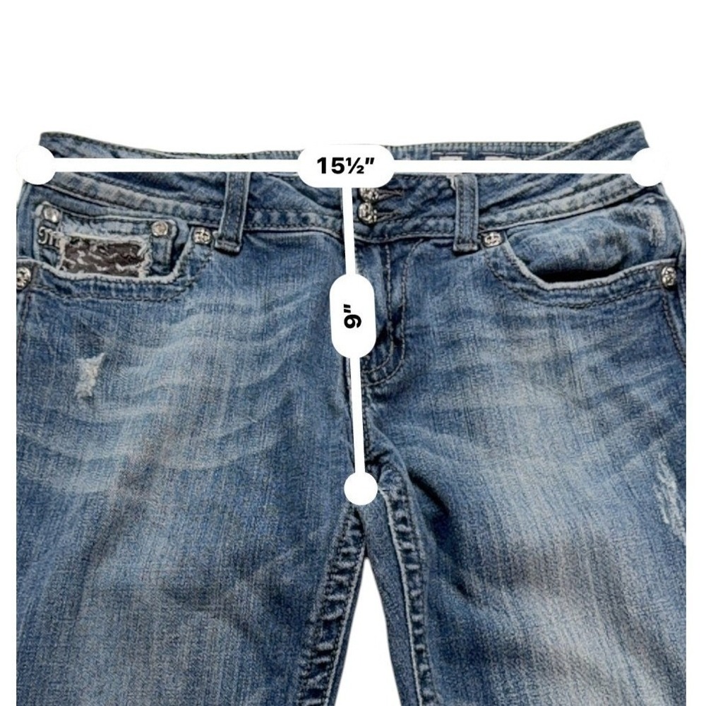 Miss Me Womens Jeans 32 Bootcut Blue Low Rise Distressed Embellished JP5002 - Picture 11 of 16